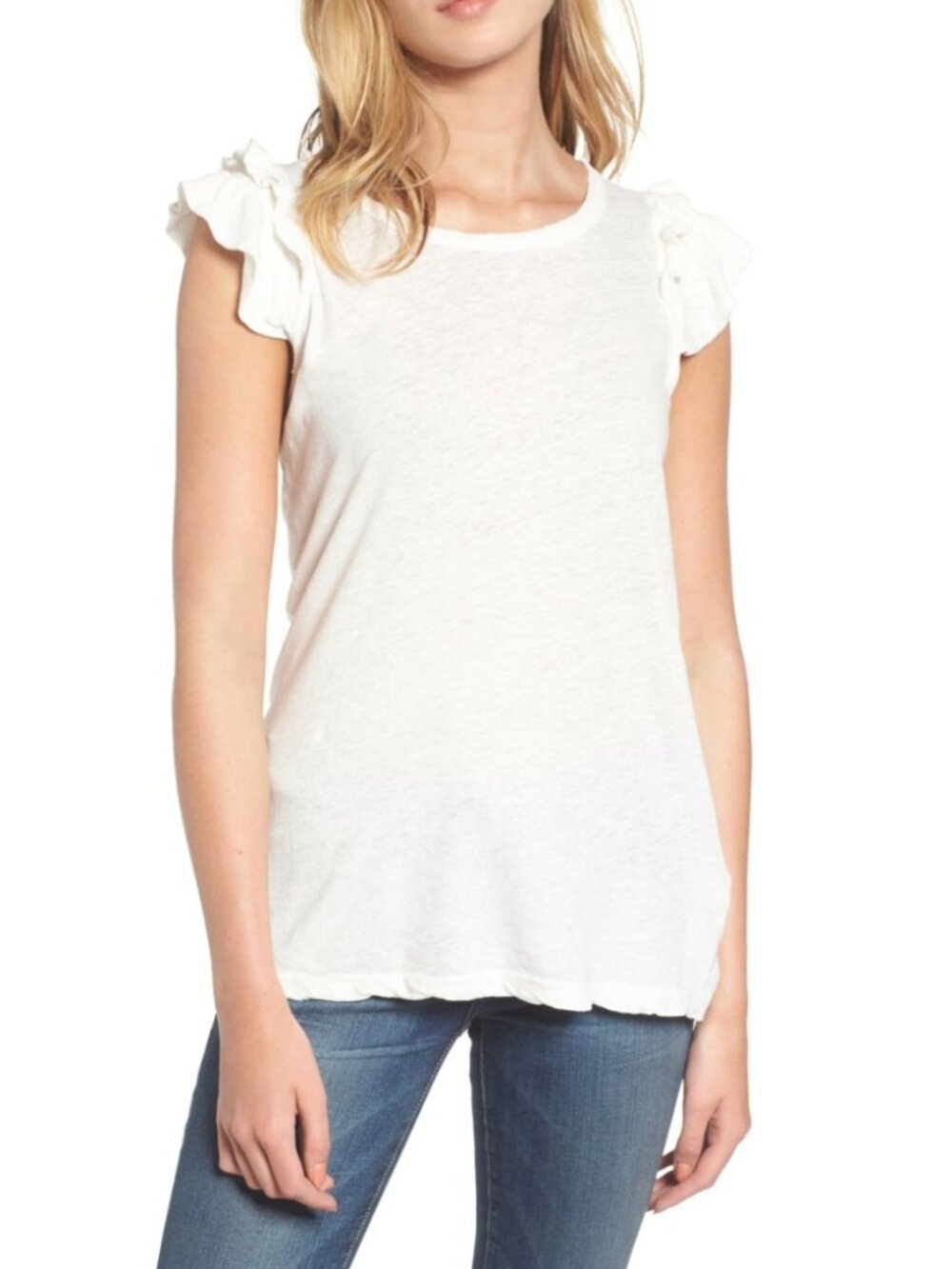 Current/Elliott Double Ruffle Muscle‎ Top Linen Cotton Size 3 US L White NEW